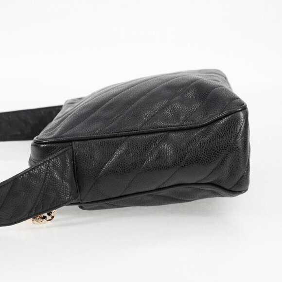 CHANEL COCO Mark Chain Shoulder Bag Grained Calf Skin Black Gold CC Auth 128487V - Picture 4 of 16